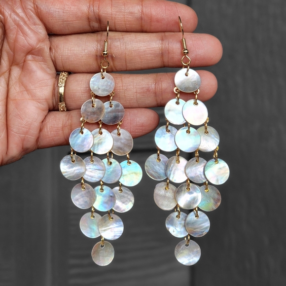 Boheme Jewelry - Abalone Shells Boho Earrings Vintage Bohemian Gold Chanrelier Dangle Y2K Retro